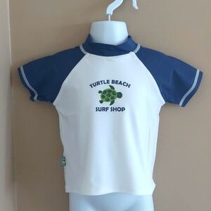 Baby boy short sleeve rash guard UPF50+ turtle surf - white navy - 18 mos